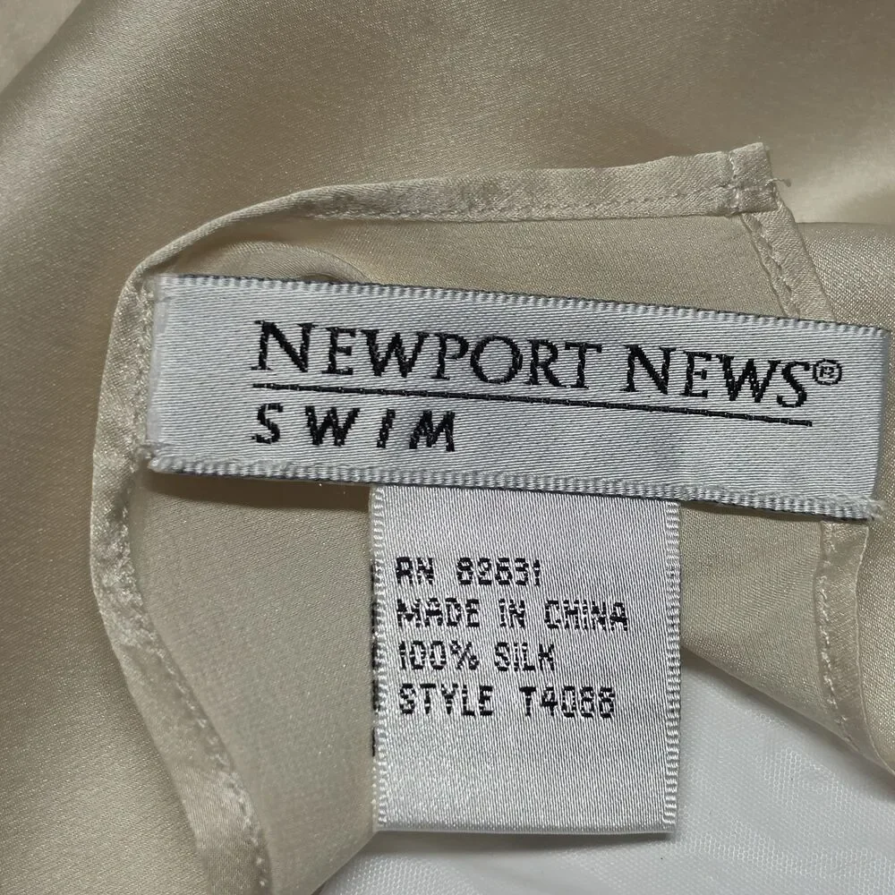 Newport News Swim 100% Silk Cream Pareo Biege Warap Scarf Vintage Pastel Nude